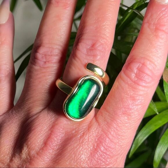 The Emerald Queen Ring in yellow gold plated 925 silver adjustable - Picture 10 of 11